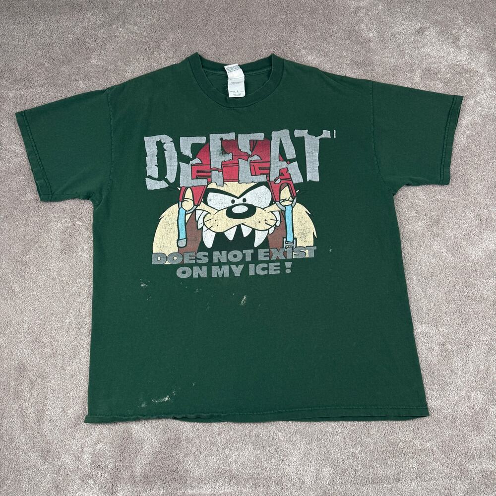 Vtg 90s Tasmanian Devil Looney Tunes Hockey Graphic T-shirt Tee USA Size L Taz